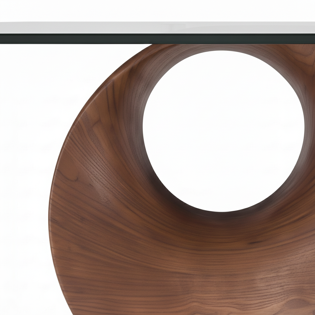 Lunessa Glass Dining Table wood base detail