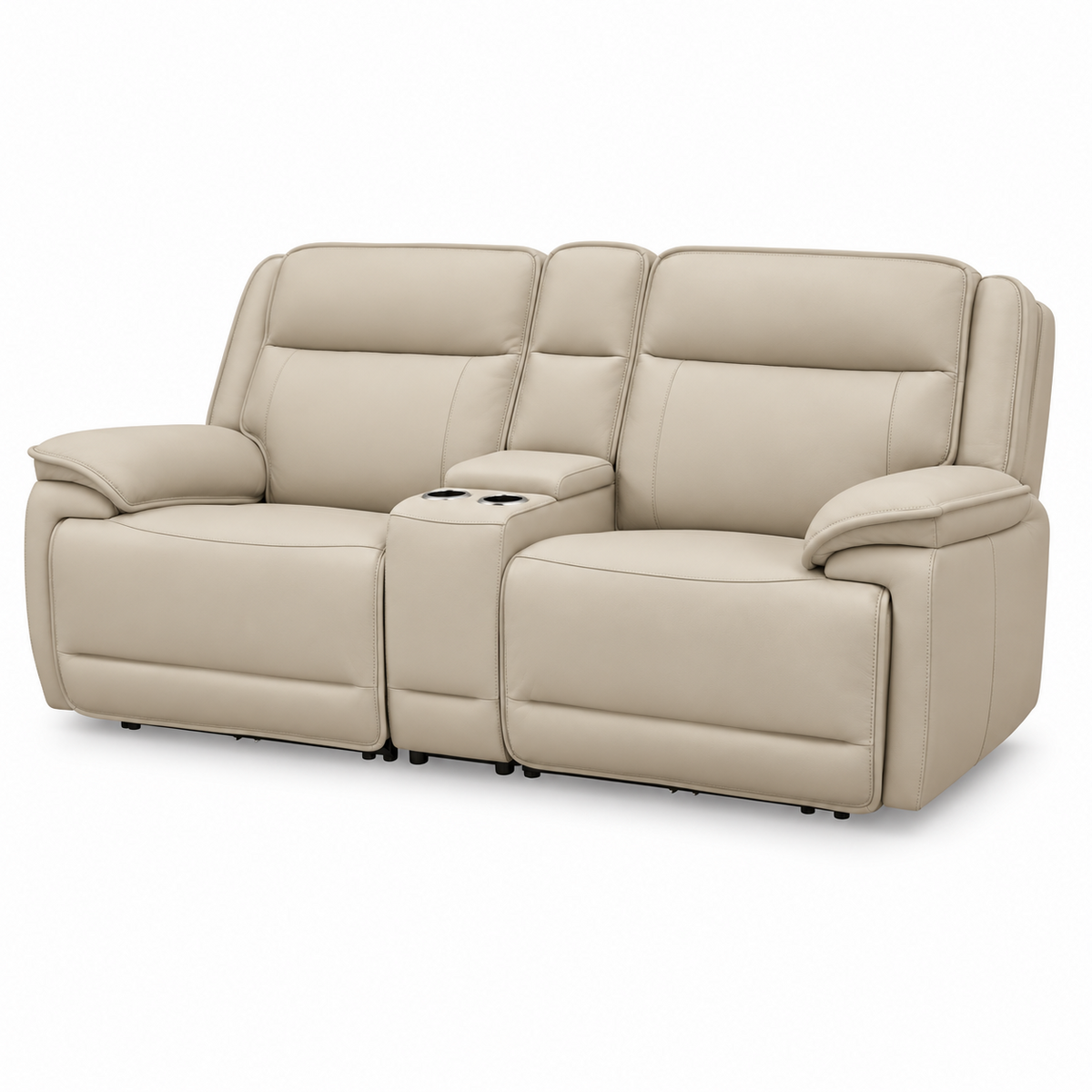 Double Deal Almond Power Reclining Loveseat with Console — complete white-background studio view