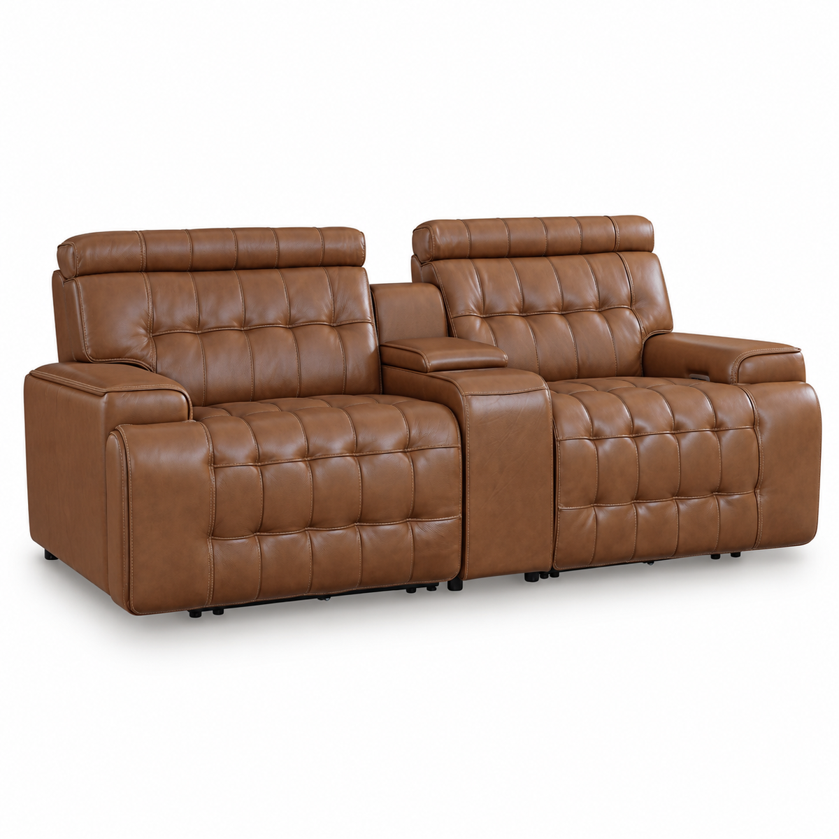 Temmpton Chocolate Power Reclining Loveseat with Console — complete white-background studio view