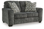 Lonoke Gunmetal Loveseat — white background three-quarter view