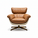 Marcellis Accent Chair front view showing the padded seat, curved backrest, armrests, and bronze base.