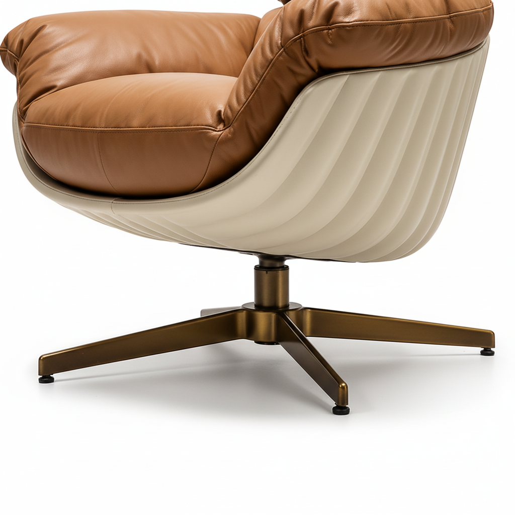 Marcellis Accent Chair bronze base detail showing the central support and sturdy pedestal structure.