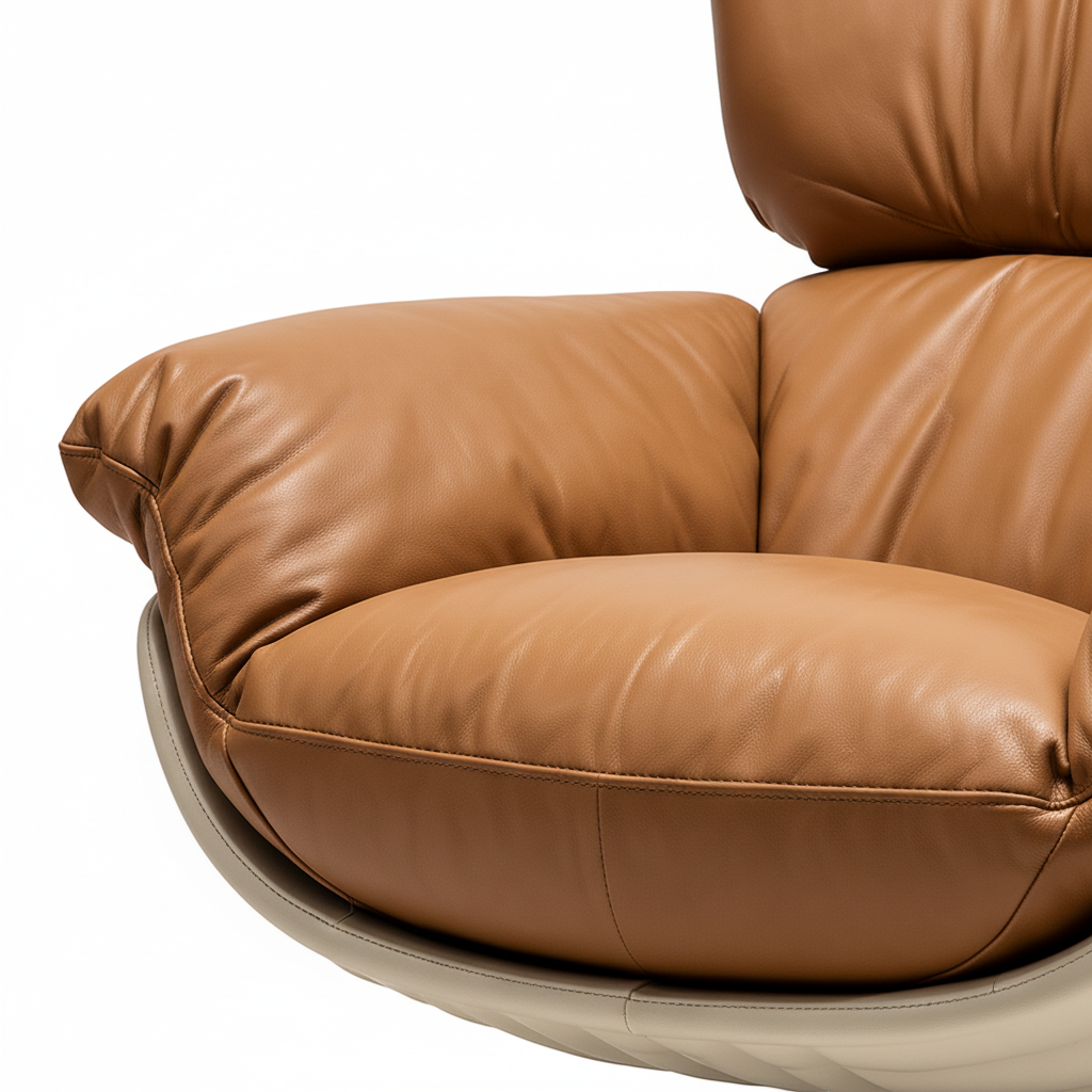 Marcellis Accent Chair leather cushion detail showing the padded seat and textured upholstery.