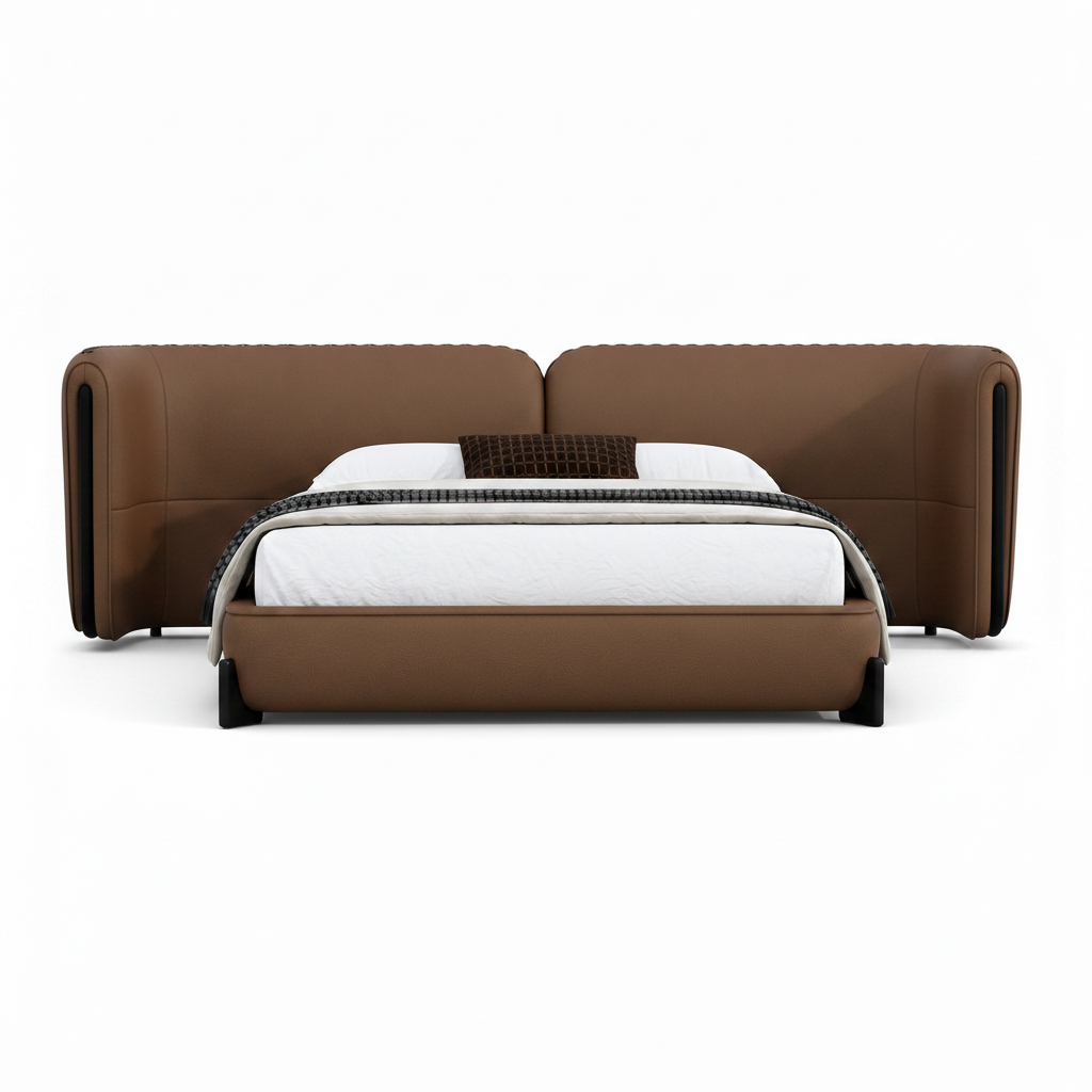 Mavero Leather Bed straight-on front view on a white background