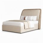 Merenza Bed three-quarter view with headboard right rear and footboard left front on a white background