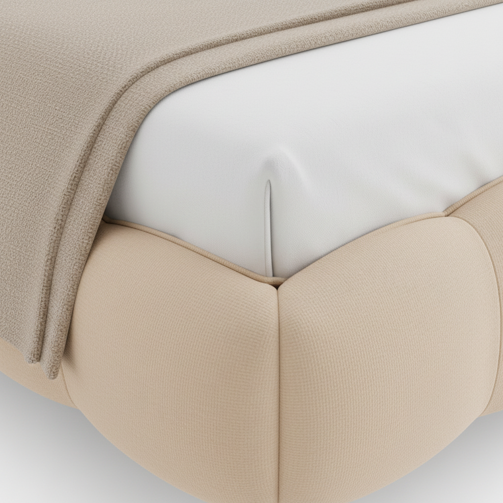 Merovain Bed close-up of side frame detail on a white background