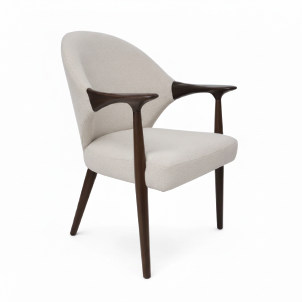 Mireille Dining Chair solid ash wood armchair, 45-degree view with balanced white space