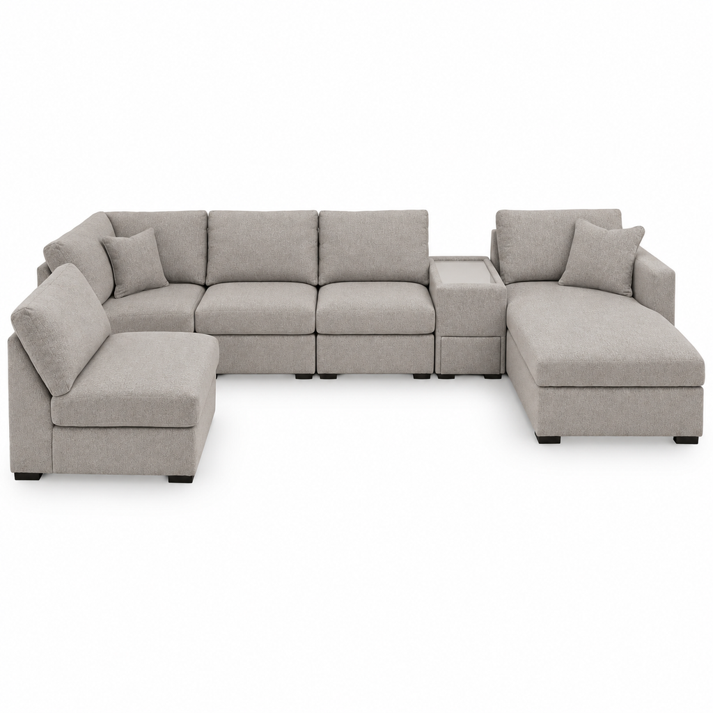 ModMax Luxe Flint six-piece configuration illustration composed from manufacturer component references