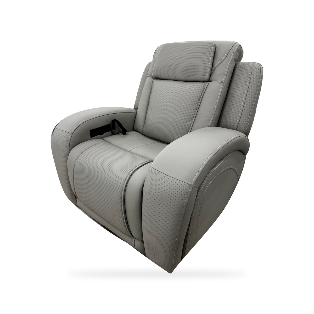 Montreval Armchair in grey upholstery, complete opposite front three-quarter view, white background