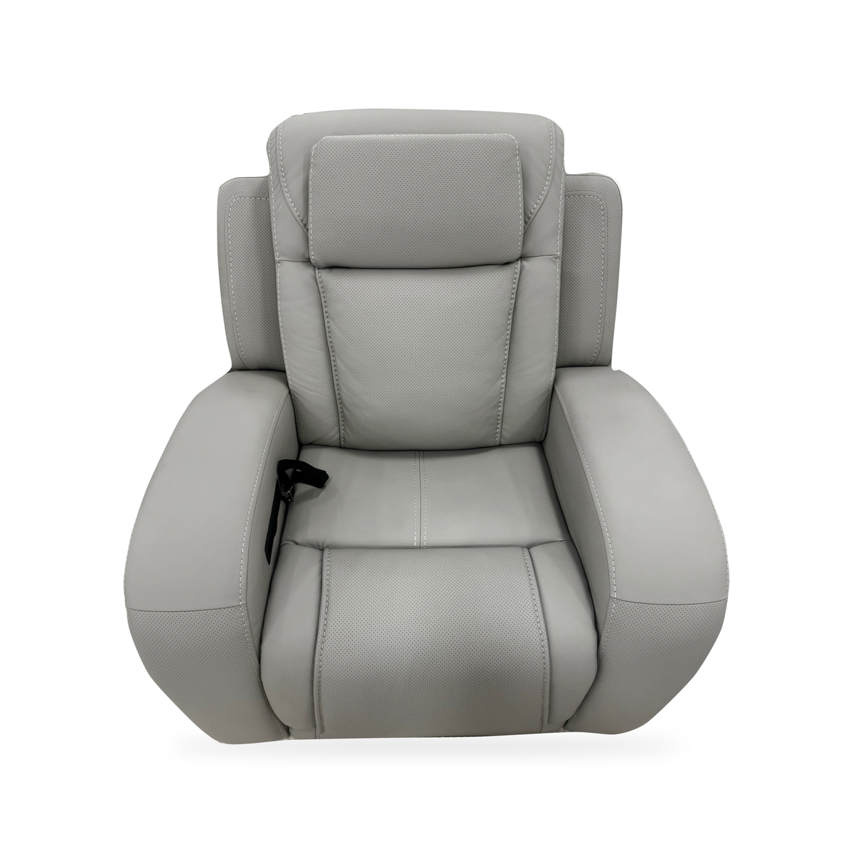 Montreval Armchair in grey upholstery, complete elevated frontal view, white background