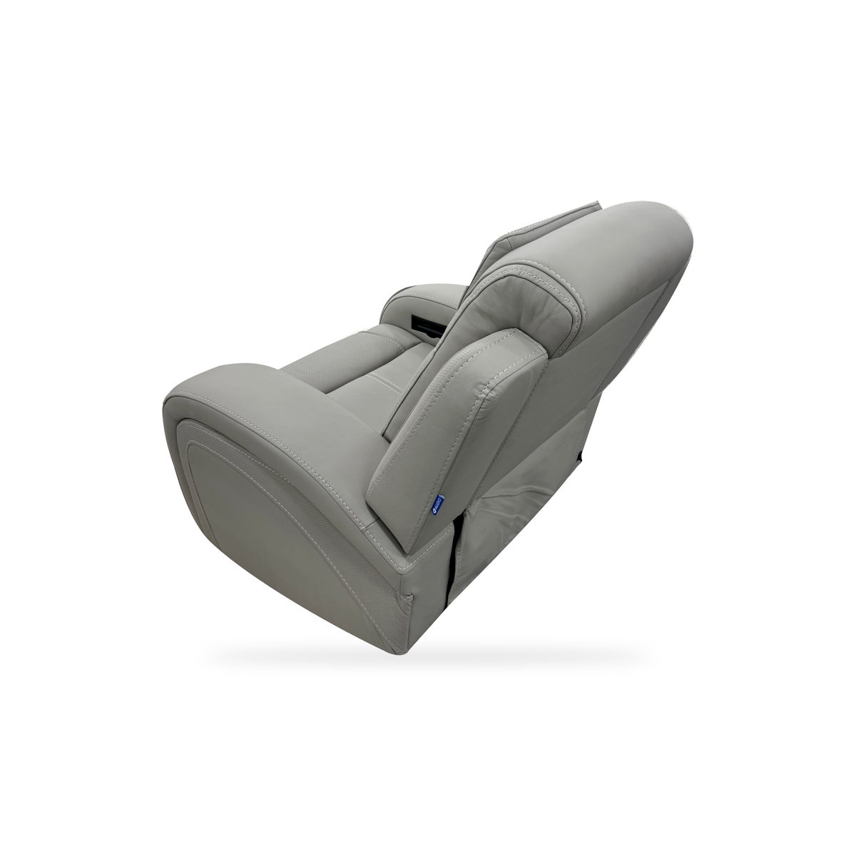 Montreval Armchair in grey upholstery, complete rear-side view, white background
