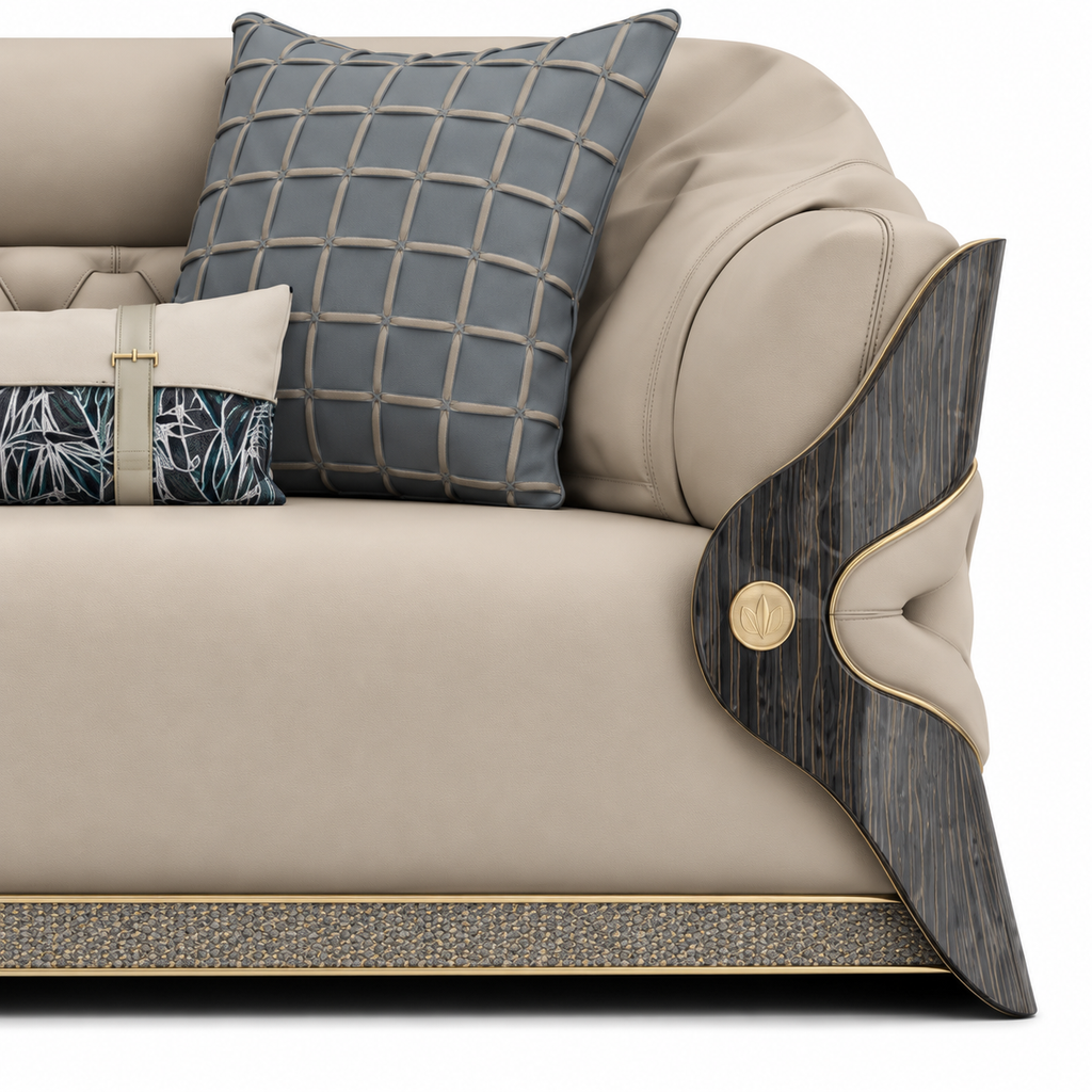 Navorre Loveseat — visible right armrest, its front facing surface and its junction with the seat (detail edited from existing product photo)