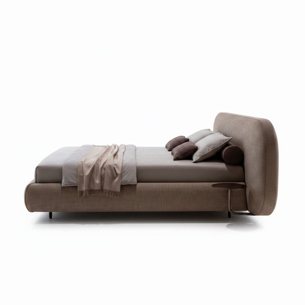 Neracourt Bed side view with headboard on the right and footboard on the left