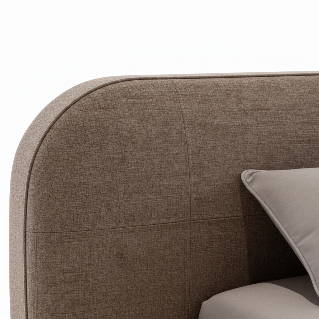 Neracourt Bed close-up of headboard detail on a white background