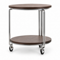 Norcello End Table — dark wood two-tier end table with stainless steel frame and casters