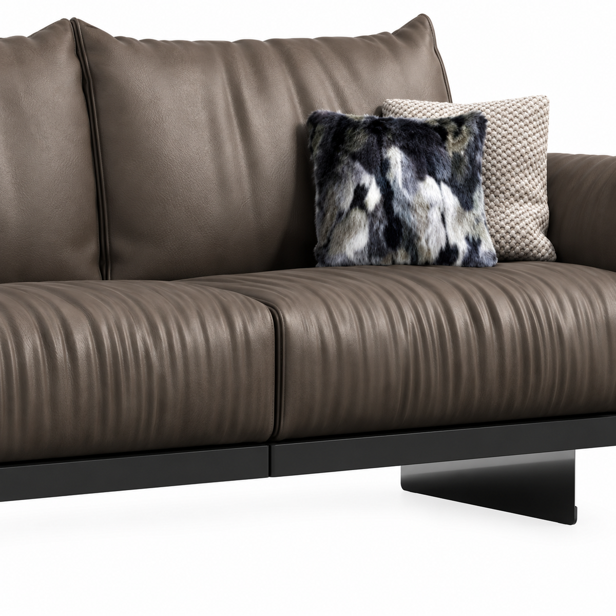 Norelle 4 Seater Sofa — visible seat cushions, their seams, and the lower front base beneath them (detail edited from existing product photo)