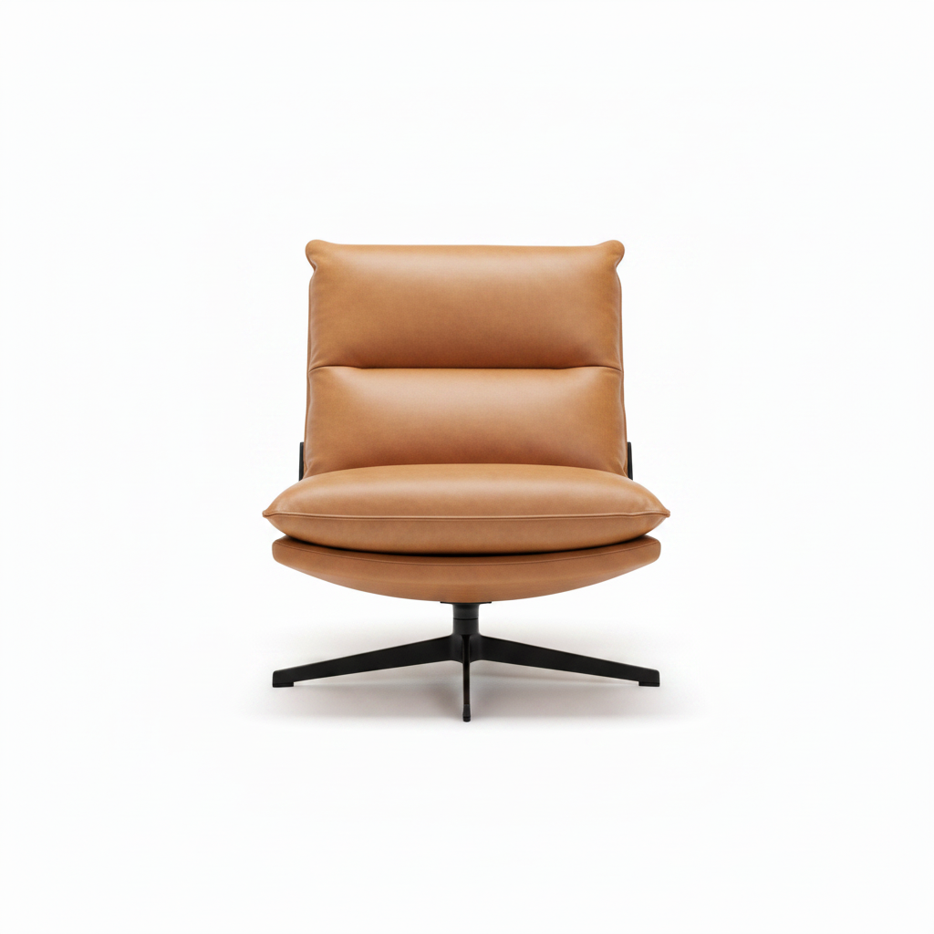 Novera Accent Chair front view showing the cushioned seat, supportive backrest, and curved armrests.
