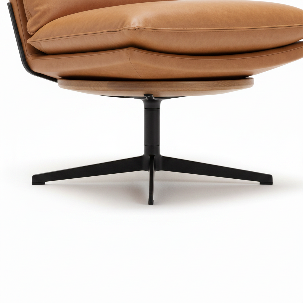 Novera Accent Chair five-star base detail showing the central support and sturdy metal legs.