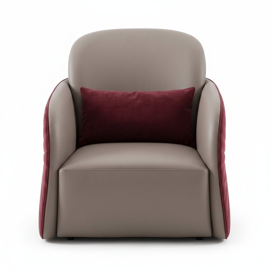 Front view of Olivane Accent Chair with leather upholstery and a wood frame on a white background