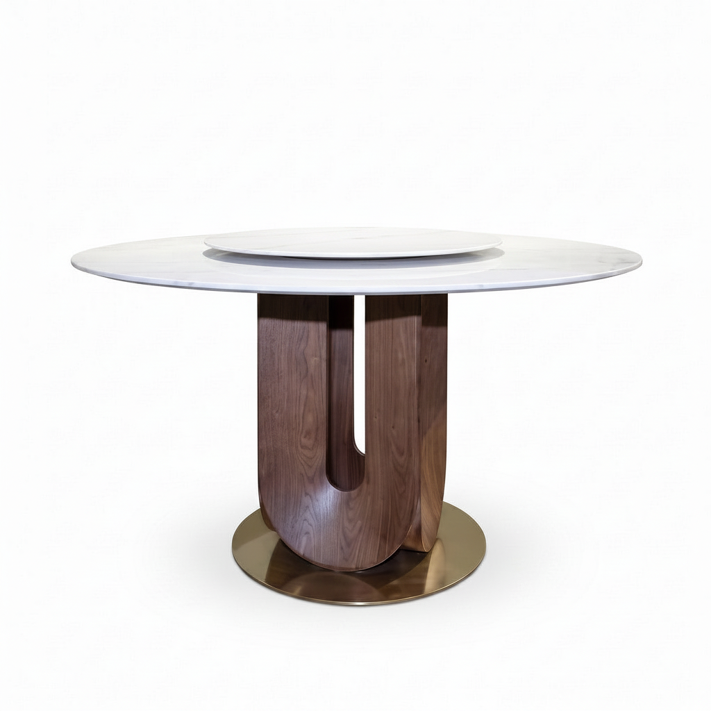 Orlena Marble Round Dining Table 45-degree view