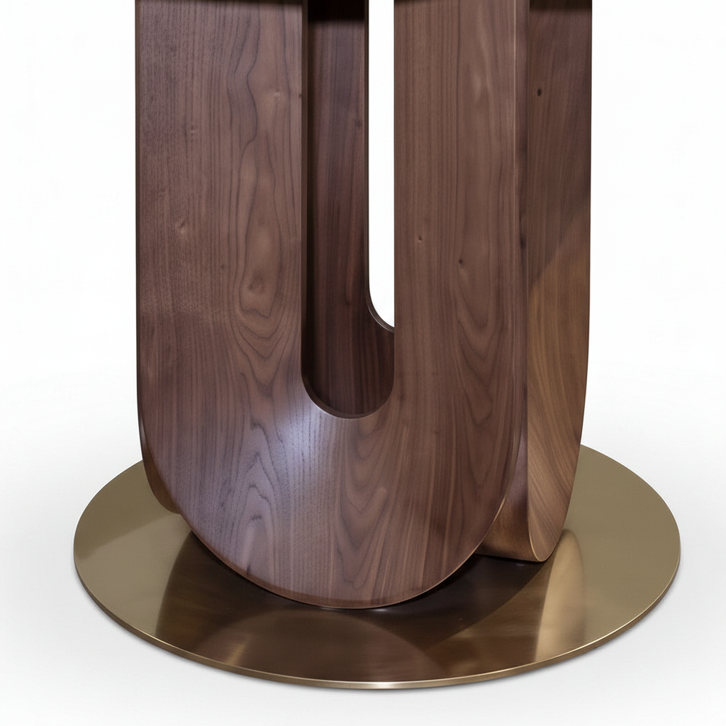 Orlena Marble Round Dining Table wood pedestal detail