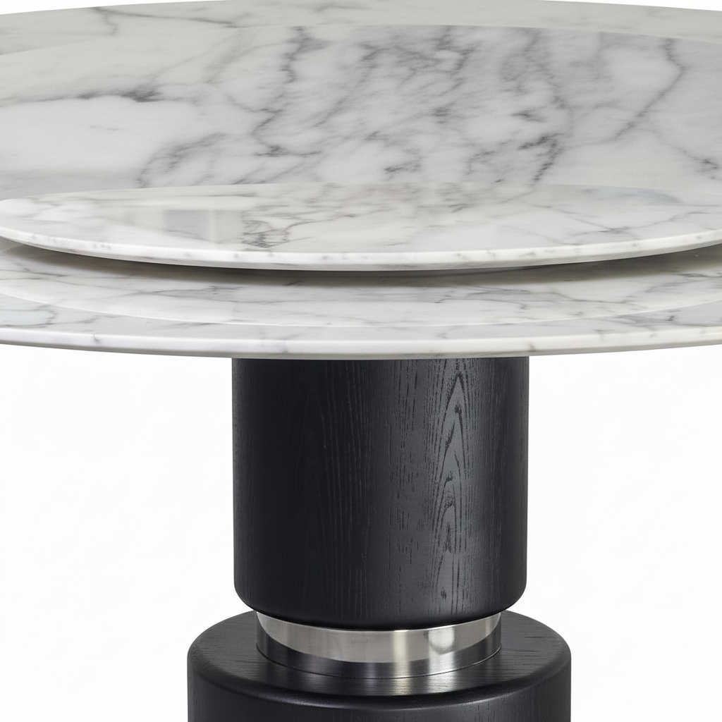 Palermo Marble Round Dining Table close tabletop detail with silver ring
