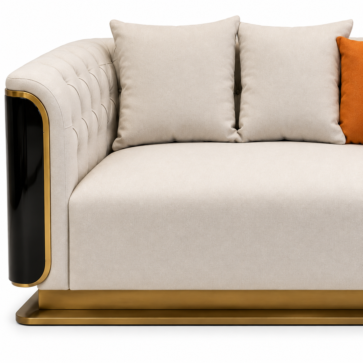 Palisandre Sofa — visible back cushions, decorative pillows and upholstery stitching (detail edited from existing product photo)