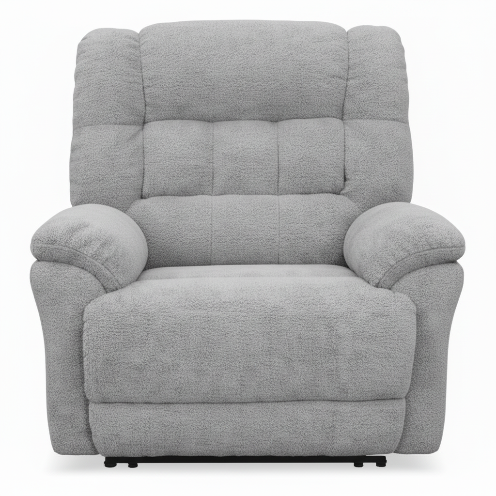 Palisette Fabric Accent Chair straight-on front view with padded arms and extended footrest on a white background