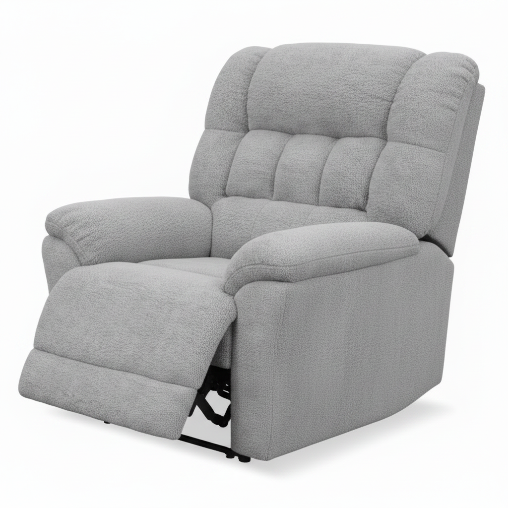Palisette Fabric Accent Chair front interior view with the seating opening on the left and back on the right, upholstered in light gray fabric on a white background