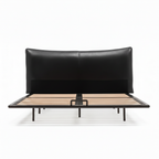 Perrenza Wood Bed black frame with light-colored slats, straight-on front view on a white background