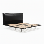 Perrenza Wood Bed with black headboard on the left and footboard on the right on a white background
