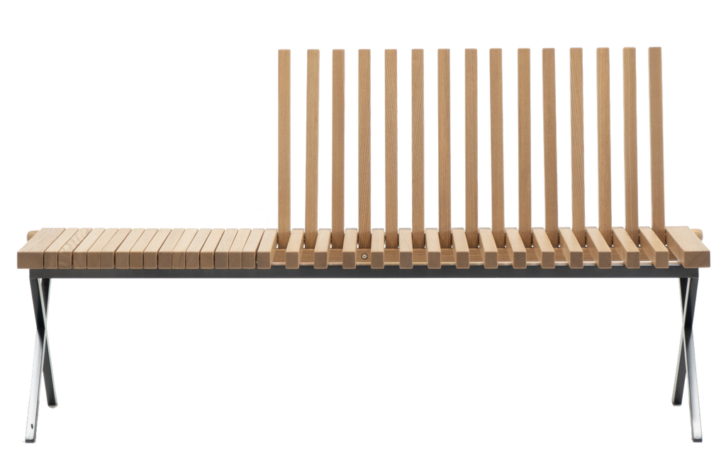 Pravero Accent Chair — manufacturer front view of slatted wood seat and offset backrest