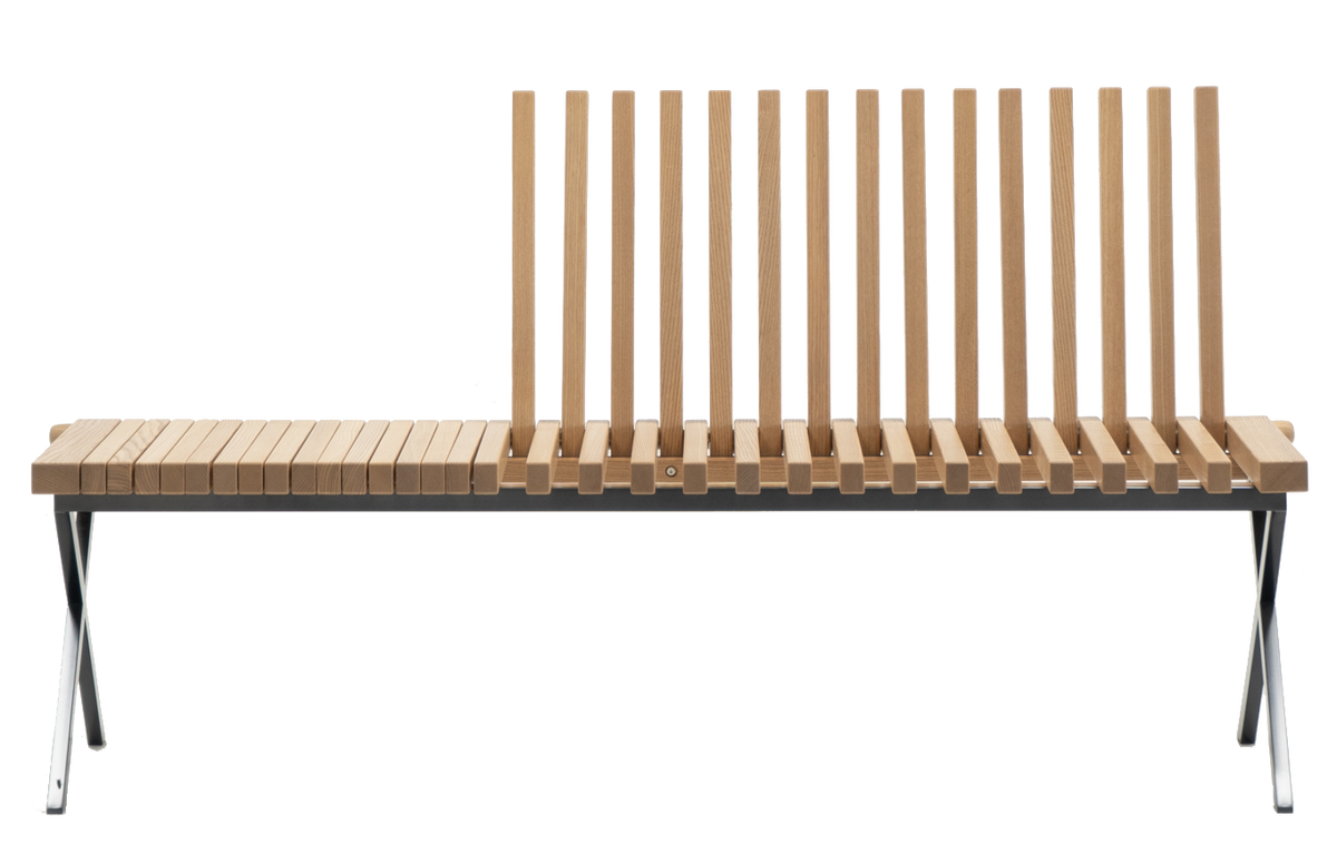 Pravero Accent Chair — manufacturer front view of slatted wood seat and offset backrest
