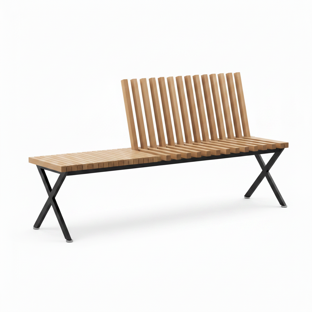 Pravero Accent Chair left-end view showing the wooden slat construction and black metal support legs.
