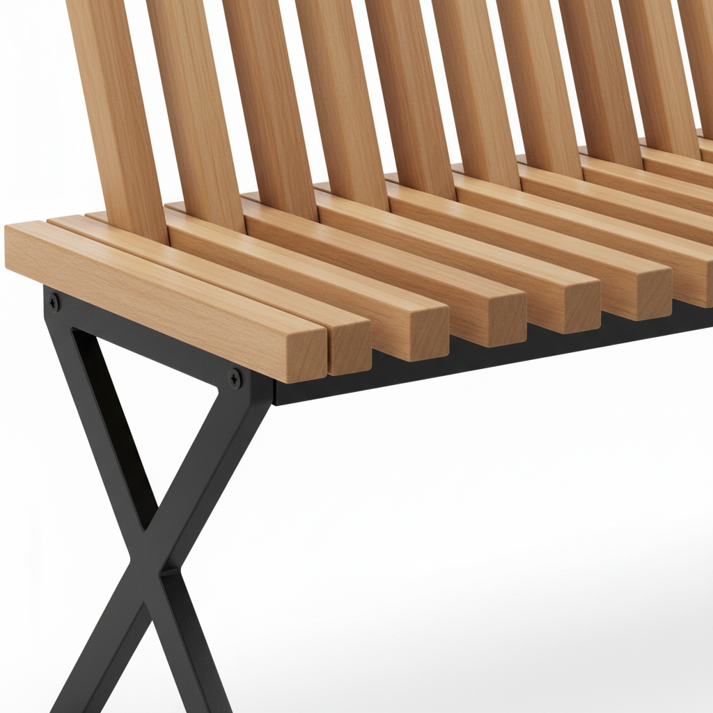 Pravero Accent Chair wooden slat detail showing the natural wood grain and spaced slat construction.