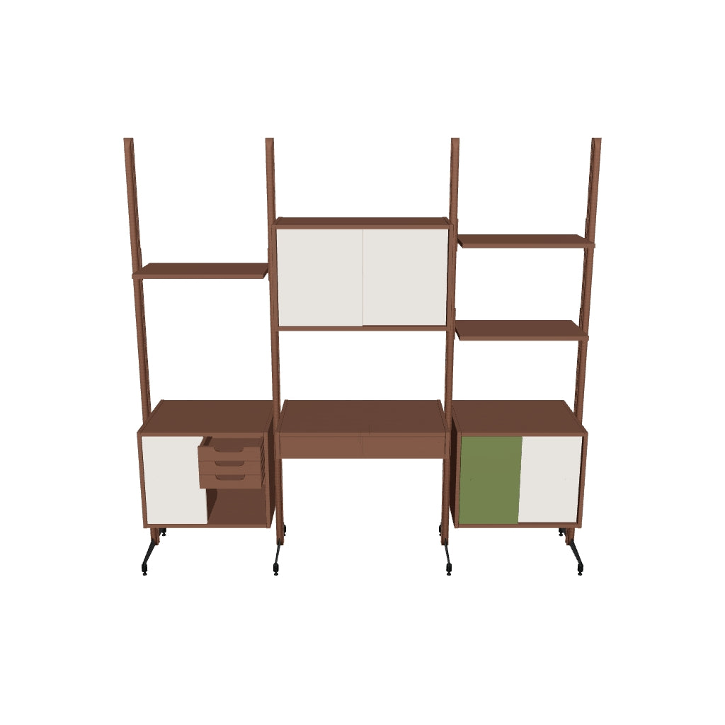 Bellenza Bookcase — photo-guided 3D material preview; colors and textures approximate; scale not verified. Refer to product photos and dimensions.