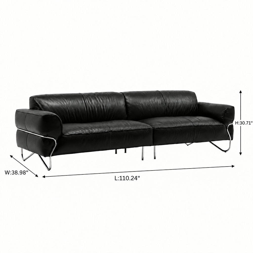 Quarielle Sofa — left side view with dimensions