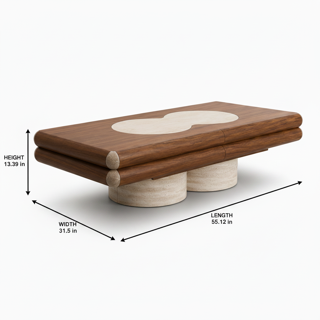 Quenelle Walnut Coffee Table dimension diagram