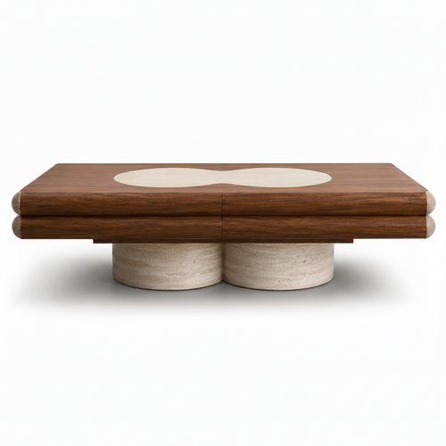 Quenelle Walnut Coffee Table — front view on white background