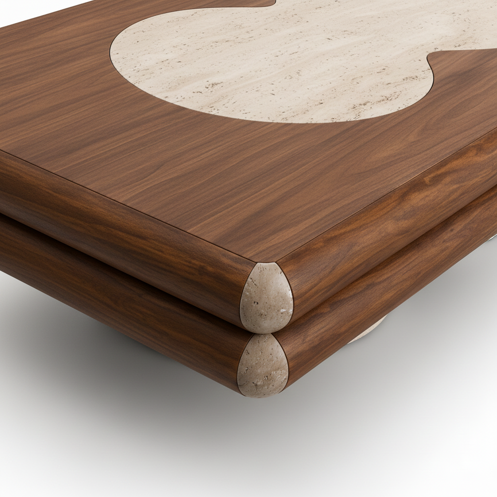 Quenelle Walnut Coffee Table 胡桃木桌边细节白底图