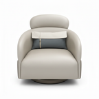 Quesselle Accent Chair front view showing the leather upholstery, curved backrest, and wood veneer frame