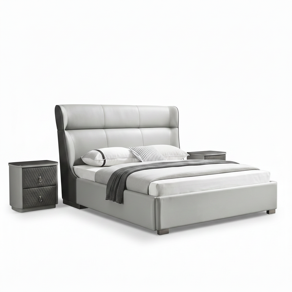 Quivelle Bed left-side view of the complete bed frame on a white background