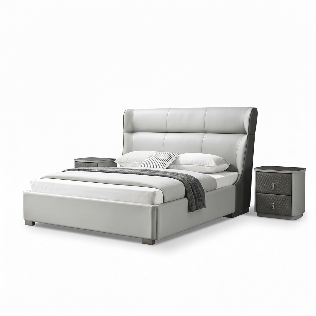 Quivelle Bed right-side view of the complete bed frame on a white background