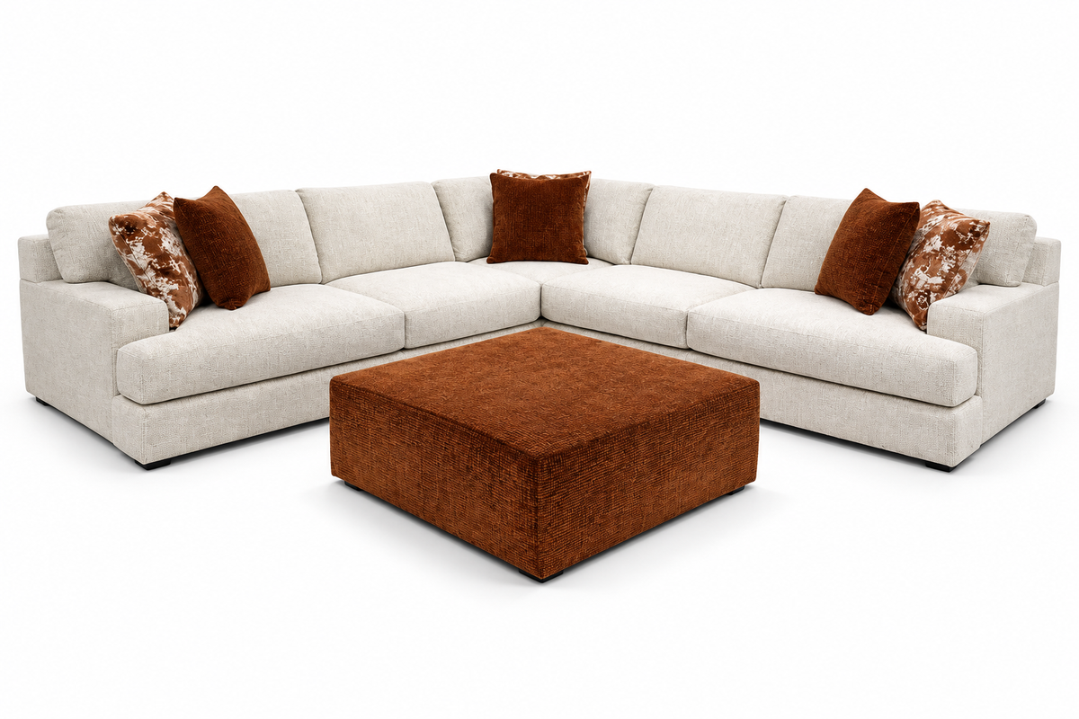 Ravelin Cream Sectional — optional seating + ottoman configuration