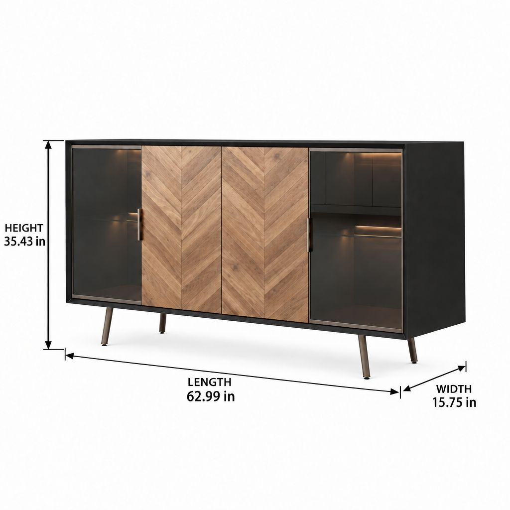 Riselune Sideboard dimension diagram showing 62.99 in length, 15.75 in depth, and 35.43 in height.