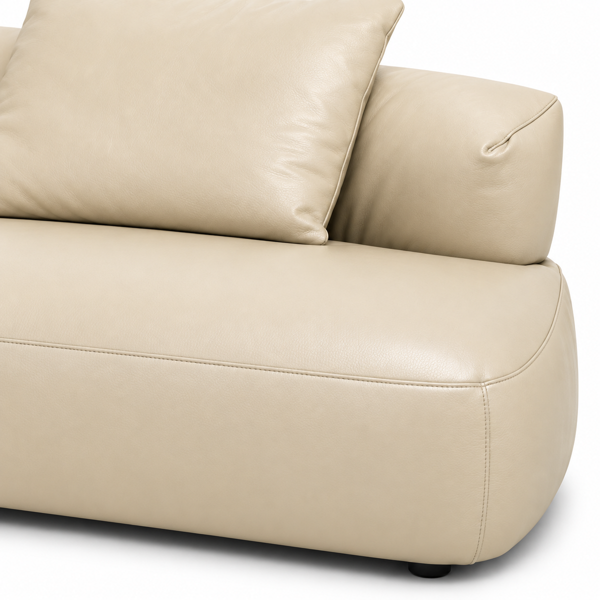 Rosvane Leather Sofa — visible right armrest, its front facing surface and its junction with the seat (detail edited from existing product photo)