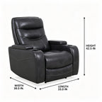 Roussane Power Leather Accent Chair dimension diagram showing Width 38.0 IN, Length 33.0 IN, and Height 42.5 IN on a white background
