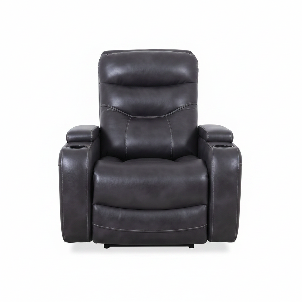 Roussane Power Leather Accent Chair straight-on front view on a white background