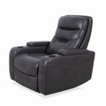 Roussane Power Leather Accent Chair rear three-quarter view showing padded arms and cup holders on a white background