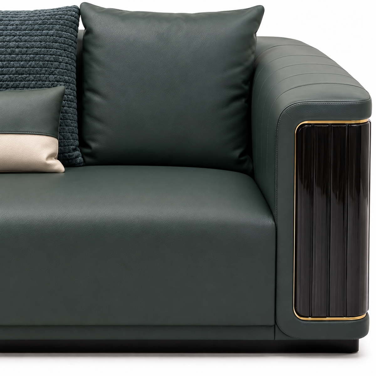 Rovessa Sofa — visible right armrest, its front facing surface and its junction with the seat (detail edited from existing product photo)